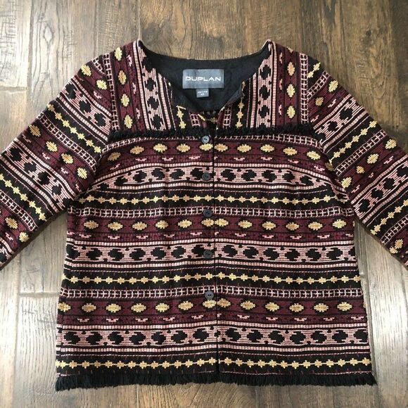 Duplan Women’s Size 10P Lightweight Jacket Embroidered Aztec Art to Wear Tribal - Picture 2 of 12